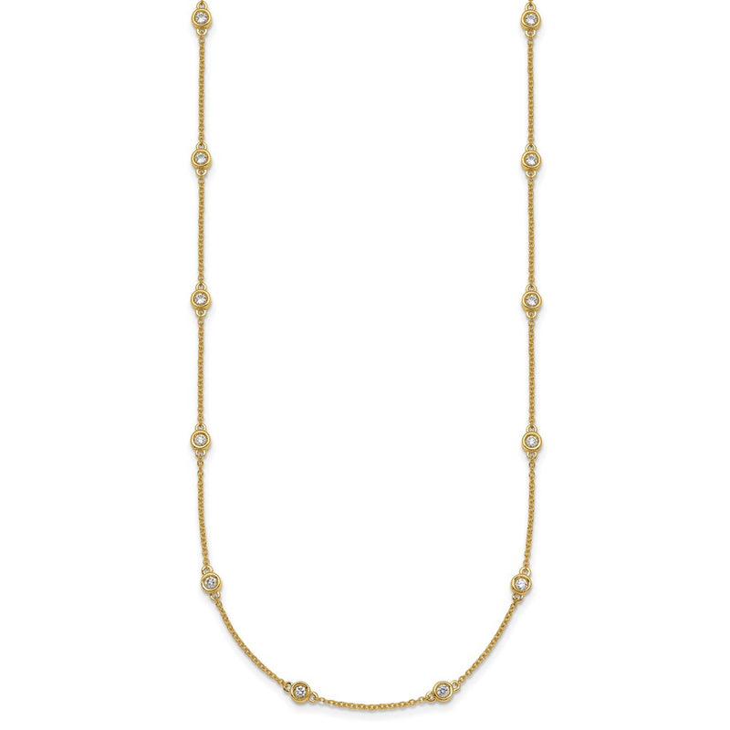 14K Yellow Gold Complete 1/2 carat Bezel-set Diamond and Cable Chain 16-Station 16 Inch Necklace