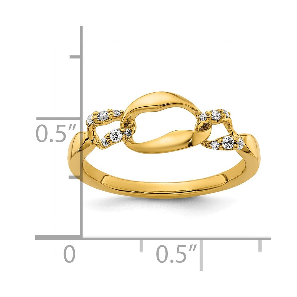 14K Yellow Gold Polished Diamond Wavy Oval Fashion Ring