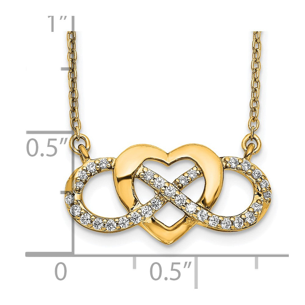 14K Yellow Gold Polished 1/5 carat Diamond Infinity with Heart 18 Inch Necklace