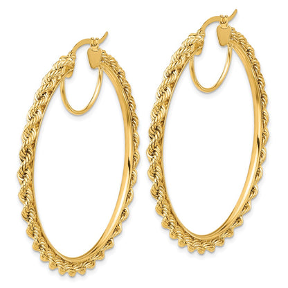 14K Yellow Gold Polished and D/C Rope 2.95mm Hoop Earrings
