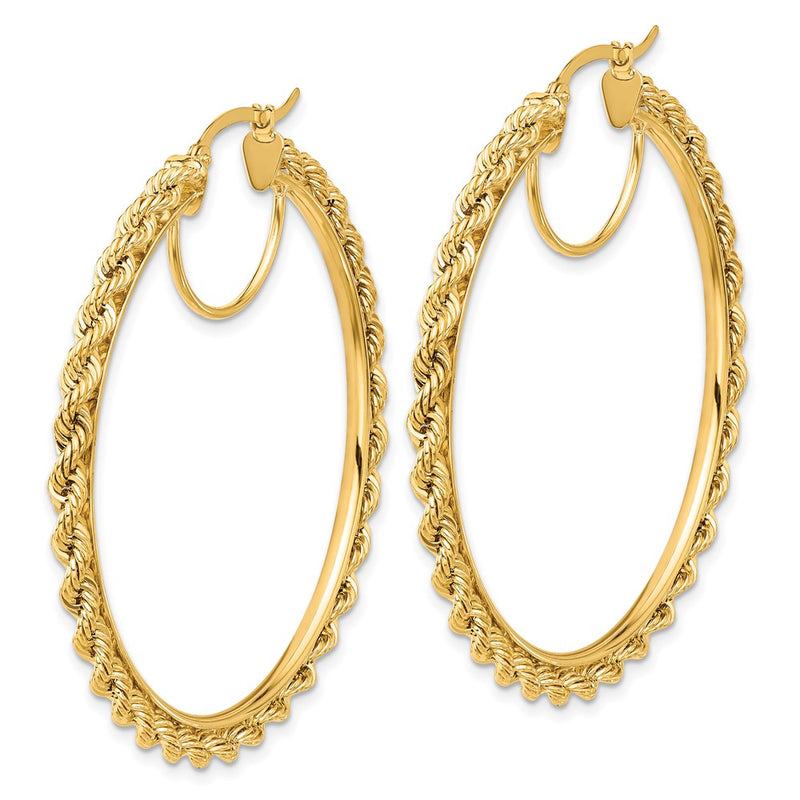 14K Yellow Gold Polished and D/C Rope 2.95mm Hoop Earrings