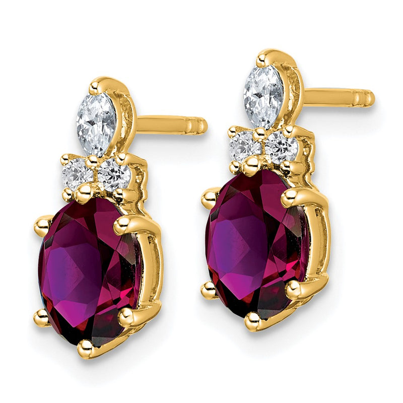 14K Yellow Gold Diamond and 7x5 Oval June/Rhodolite Garnet Post Earrings