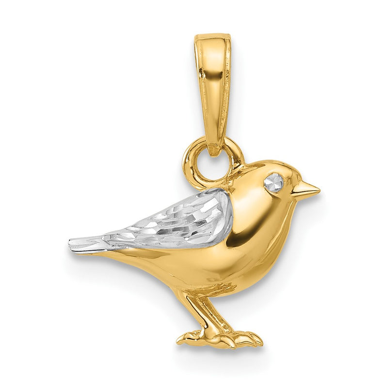 14K Yellow Gold and Rhodium Diamond-cut 3-D Bird Pendant