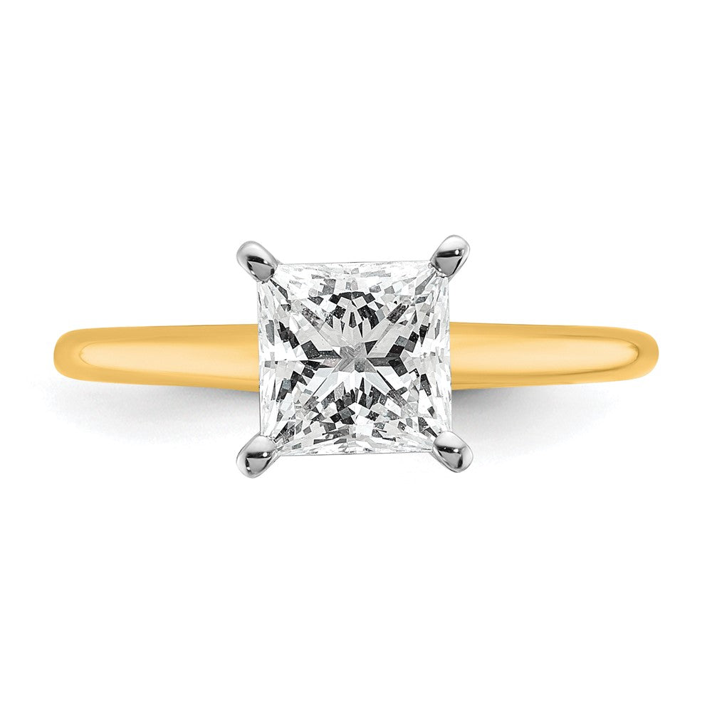 14K Two-Tone Gold Two-tone 1 1/2 carat Certified Lab Grown Diamond VS+ F+ Princess Complete Solitaire Engagement Ring