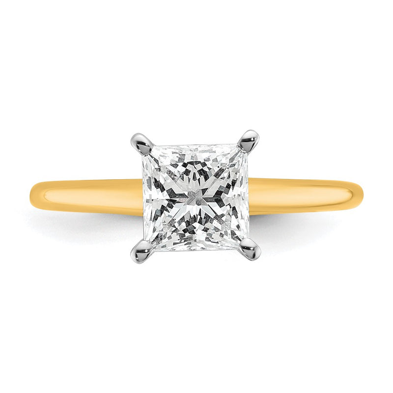 14K Two-Tone Gold Two-tone 1 1/2 carat Certified Lab Grown Diamond VS+ F+ Princess Complete Solitaire Engagement Ring