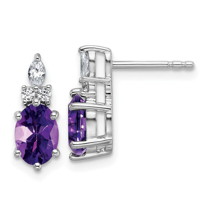 14K White Gold Diamond and 7x5 Oval February/Amethyst Post Earrings