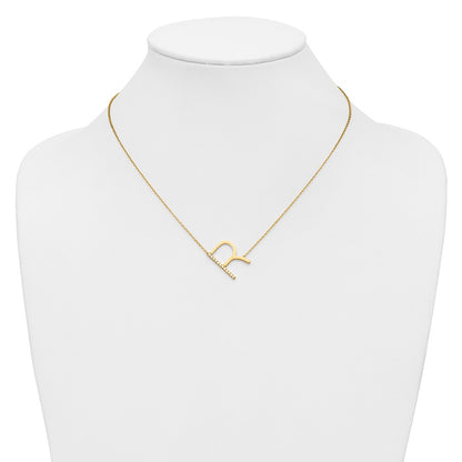 14K Yellow Gold Sideways Diamond Initial R 18 Inch Necklace