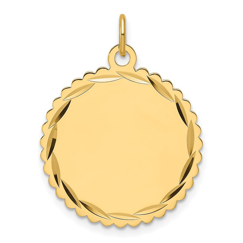 14K Yellow Gold Etched Edge .027 Gauge Engravable Round Scalloped 21.5mm Disc Charm