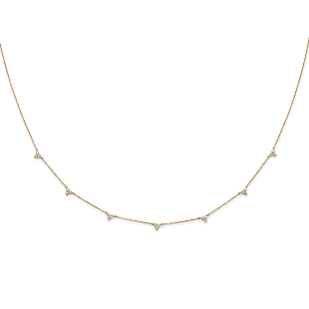 14K Yellow Gold Complete 7/8 carat Diamond 3-Stone Cluster 6-Station 16 Inch Necklace