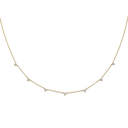 14K Yellow Gold Complete 7/8 carat Diamond 3-Stone Cluster 6-Station 16 Inch Necklace