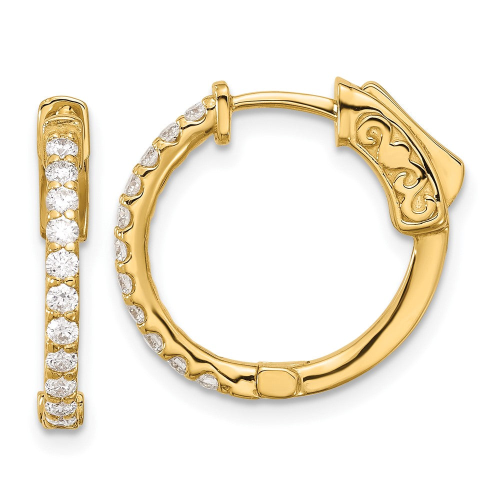 14K Yellow Gold .44 carat Diamond Round Hoop w/Safety Clasp Earrings