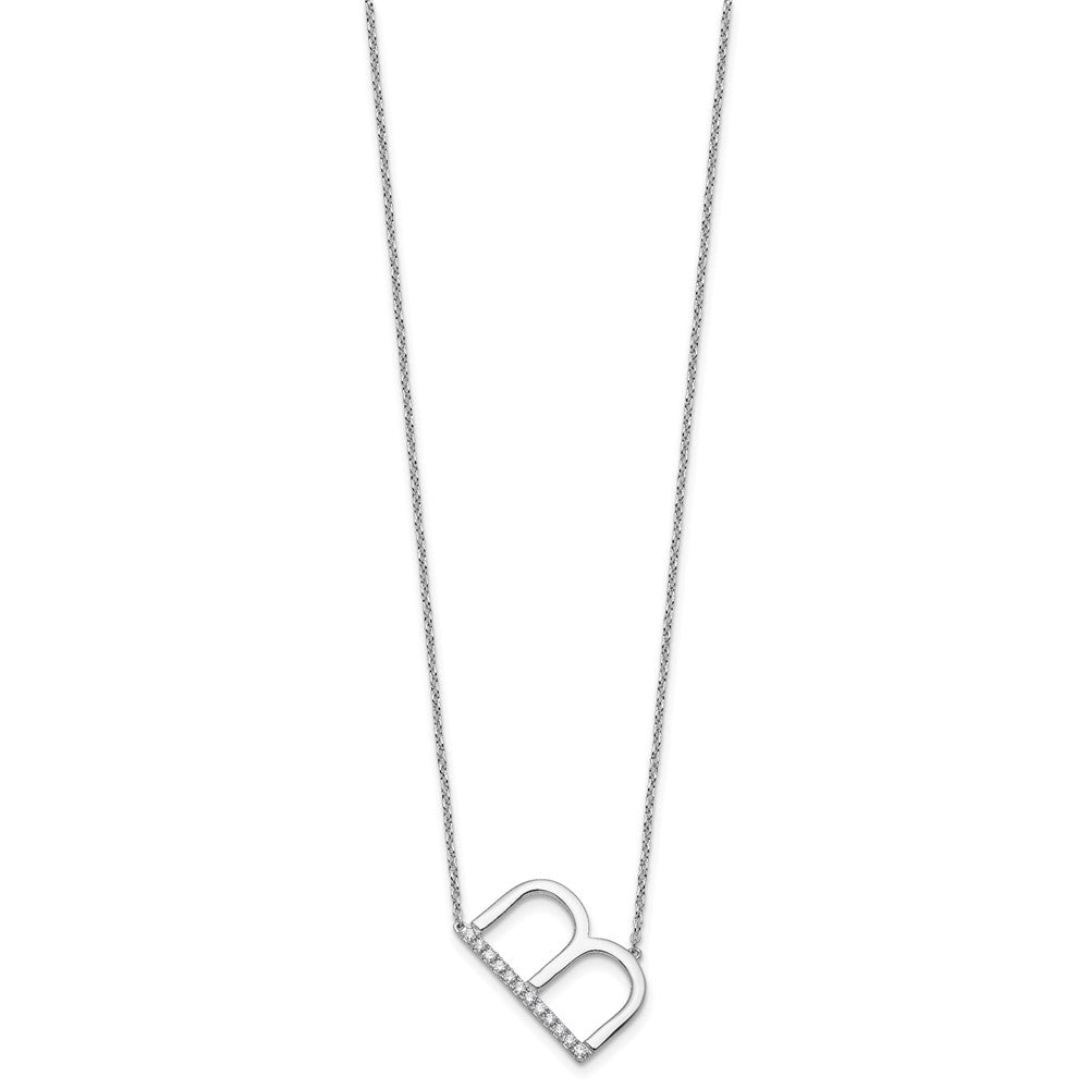 14K White Gold Sideways Diamond Initial B 18 Inch Necklace