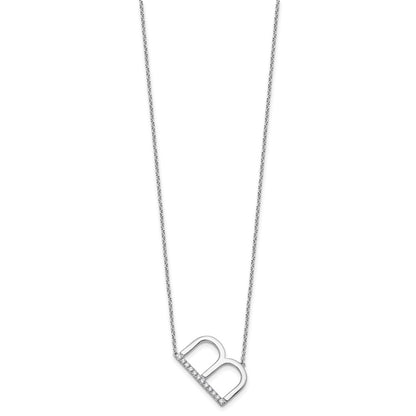 14K White Gold Sideways Diamond Initial B 18 Inch Necklace