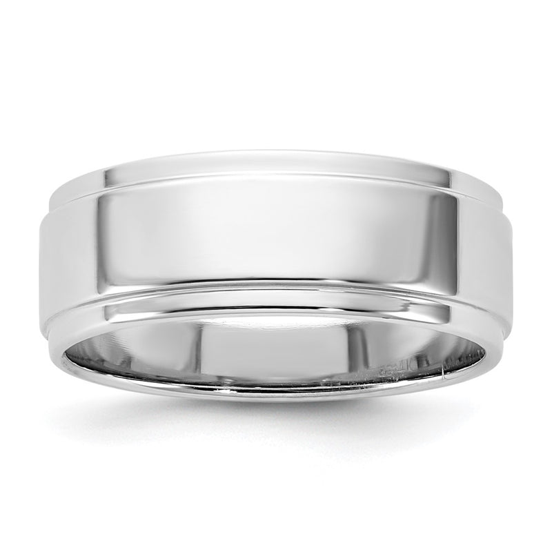 14k White Gold 7mm Flat with Step Edge Wedding Band Ring
