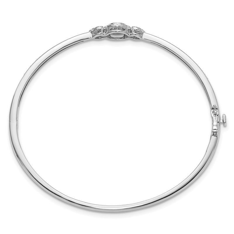 14K White Gold Complete 1/2 carat Diamond Halo Hinged Oval Bangle Bracelet