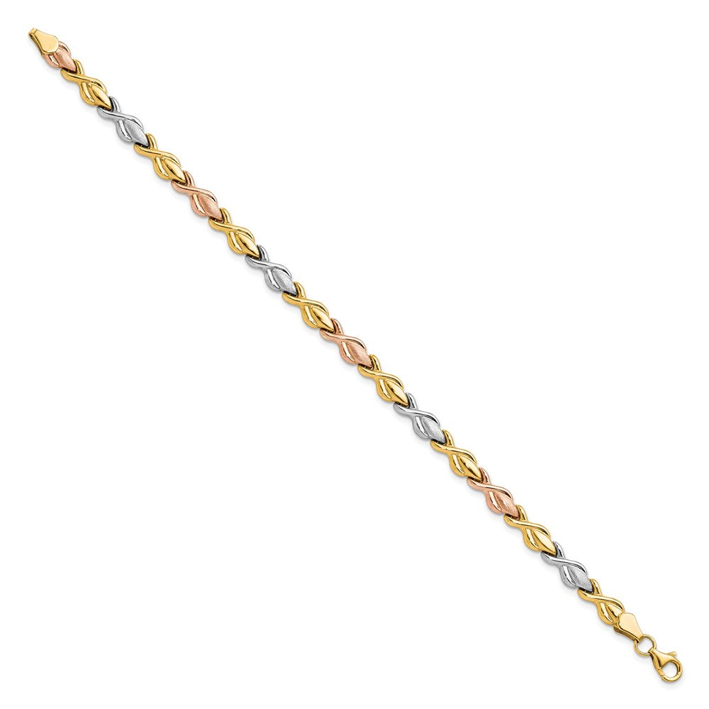10K Tri-Color Gold Tri-color Polished and Brushed Link Bracelet