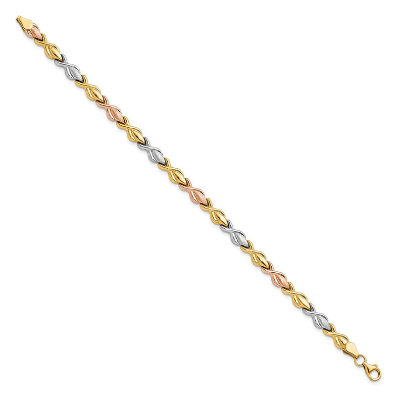 10K Tri-Color Gold Tri-color Polished and Brushed Link Bracelet