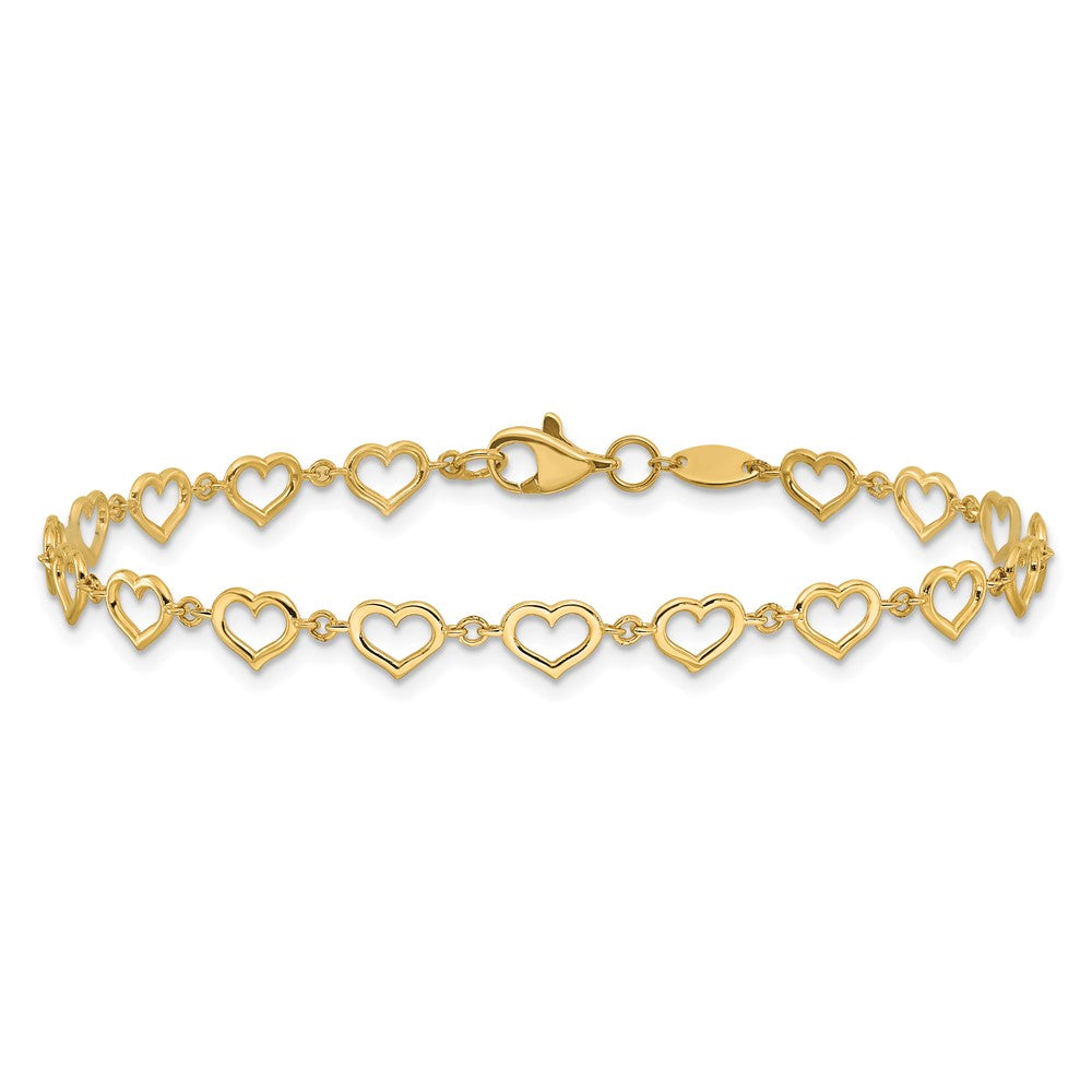 14K Yellow Gold Polished Open Heart Link 7.5 Inch Bracelet