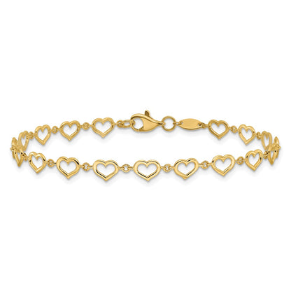 14K Yellow Gold Polished Open Heart Link 7.5 Inch Bracelet