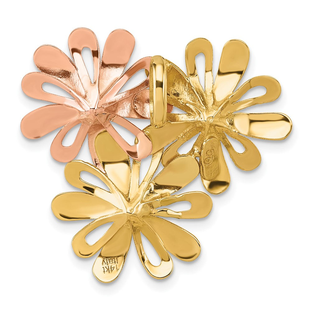 14K Yellow Gold with and -tone Rhodium Brushed and Polished Three Flowers Chain Slide Pendant