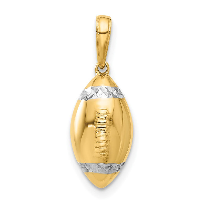 14K Yellow Gold and Rhodium Diamond-cut 3-D Football Pendant