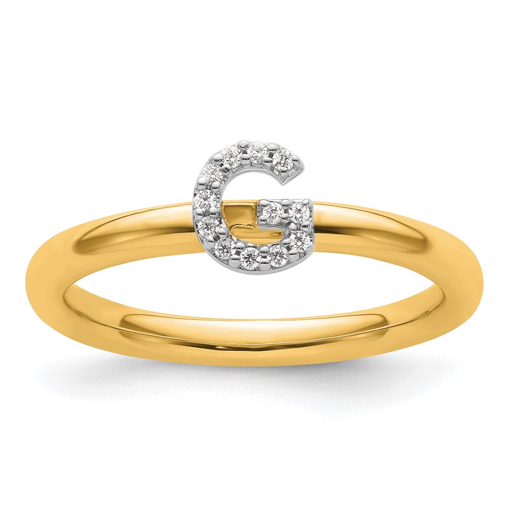 14K Yellow Gold Stackable Diamond Initial G Size 7 Ring