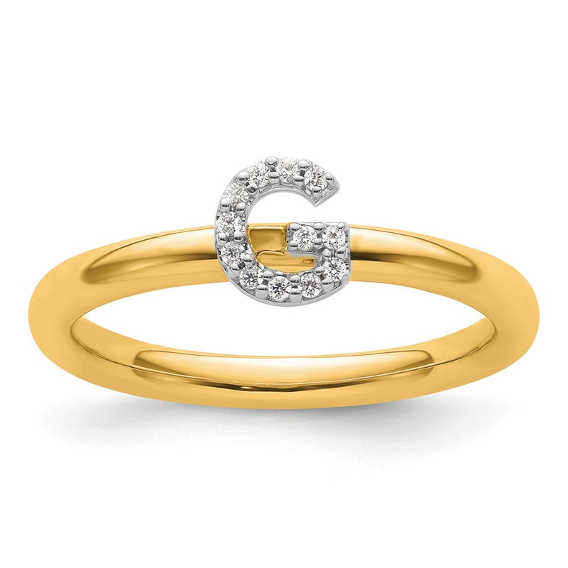 14K Yellow Gold Stackable Diamond Initial G Size 7 Ring