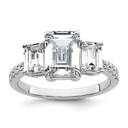14K White Gold 3 3/8 carat Lab Grown Diamond VS/SI+ G+ Emerald Certified Complete 3-Stone Engagement Ring
