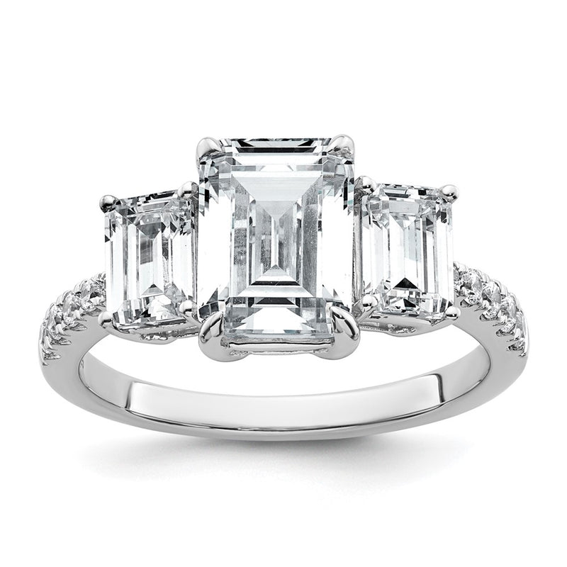 14K White Gold 3 3/8 carat Lab Grown Diamond VS/SI+ G+ Emerald Certified Complete 3-Stone Engagement Ring