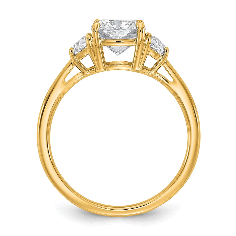 14K Yellow Gold 2 carat Certified Lab Grown Diamond VS/SI+ G+ Complete Cushion and Half Moon Three Stone Engagement Ring