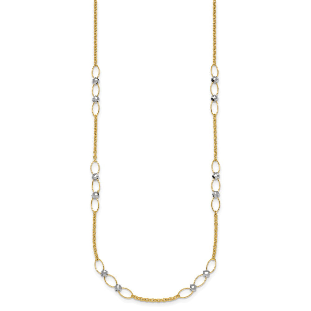 14K Two-Tone Gold Two-tone Polished Oval Links and Faceted Beads 18 Inch Necklace