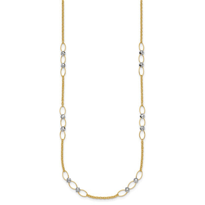 14K Two-Tone Gold Two-tone Polished Oval Links and Faceted Beads 18 Inch Necklace