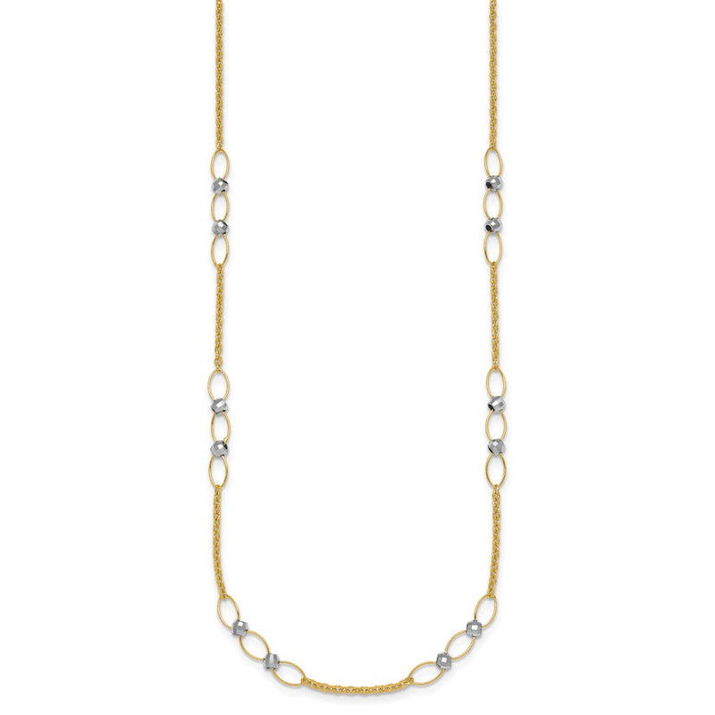 14K Two-Tone Gold Two-tone Polished Oval Links and Faceted Beads 18 Inch Necklace