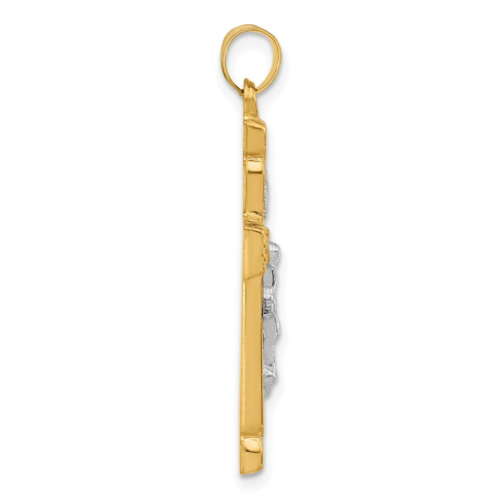 14K Two-Tone Gold Hollow INRI Crucifix Pendant