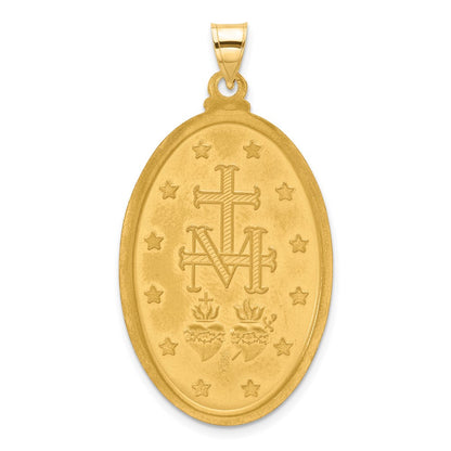 14K Yellow Gold Polished and Satin Solid Large Miraculous Medal Oval Pendant