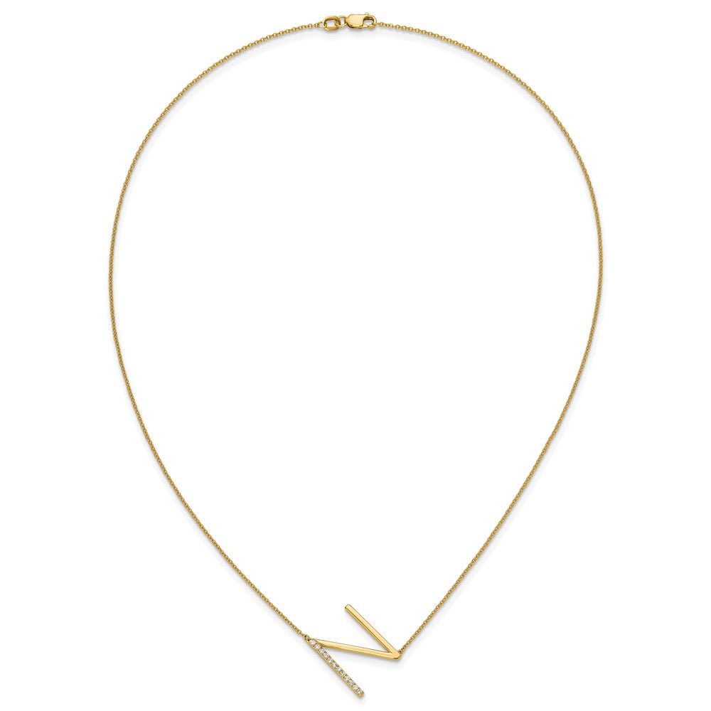 14K Yellow Gold Sideways Diamond Initial N 18 Inch Necklace