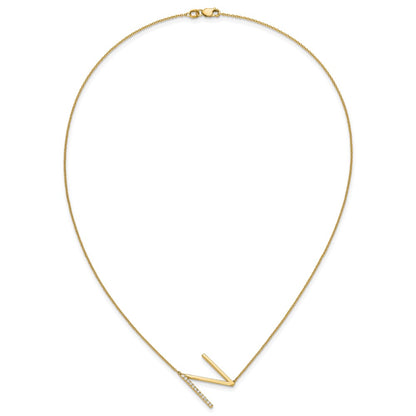 14K Yellow Gold Sideways Diamond Initial N 18 Inch Necklace