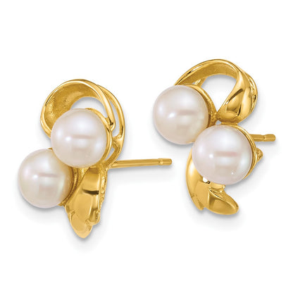 14K Yellow Gold Polished 5-6mm Button Freshwater Cultured 2-Pearl Post Earrings
