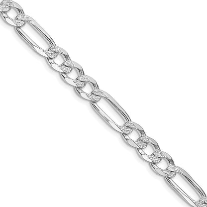 Sterling Silver Rhodium-plated 6.75mm Pav‚ Flat Figaro 26 Inch Chain