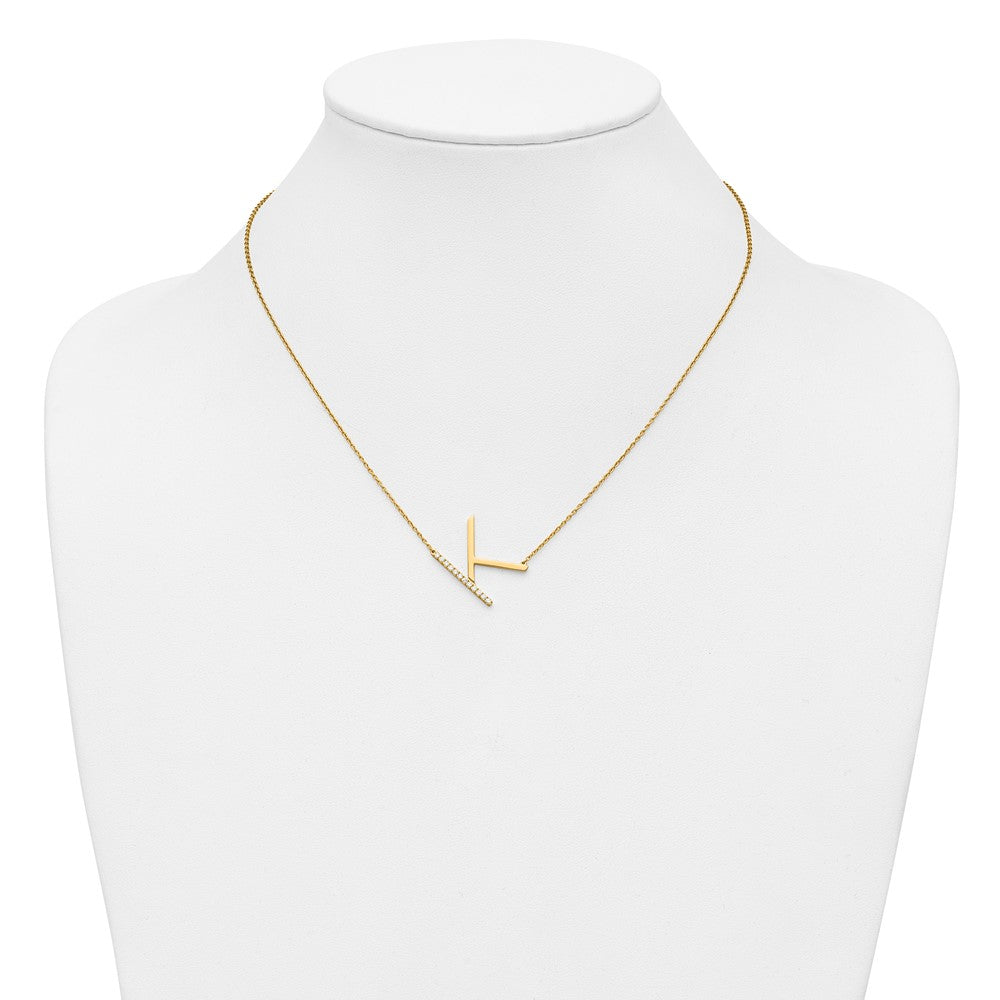 14K Yellow Gold Sideways Diamond Initial K 18 Inch Necklace