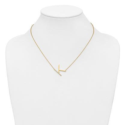 14K Yellow Gold Sideways Diamond Initial K 18 Inch Necklace