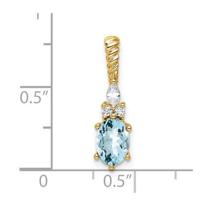 14K Yellow Gold Diamond and 7x5 Oval March/Aquamarine Twisted Chain Slide