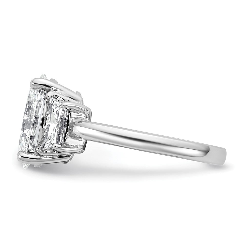 14K White Gold 1 carat Lab Grown Diamond VS+ F+ Trapezoid 3 carat Oval Semi Mount Three Stone Engagement Ring