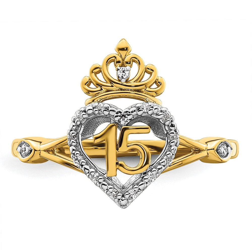 14K Two-Tone Gold Two-tone Polished Diamond Quinceanera Heart/Crown Ring