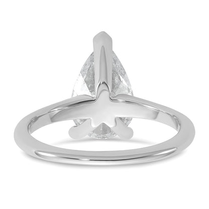 14K White Gold 2 1/2 carat Lab Grown Diamond VS+ F+ Pear Solitaire Complete Engagement Ring