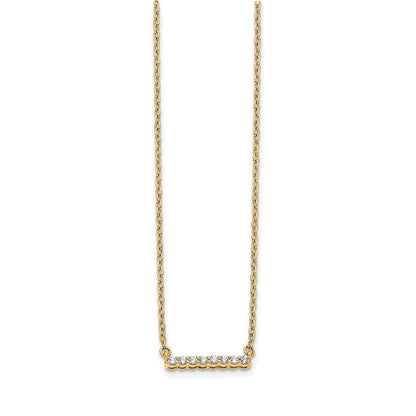 14K Yellow Gold Polished 1/10 carat Diamond Bar 18 Inch Necklace