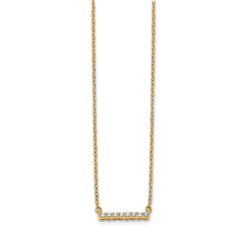 14K Yellow Gold Polished 1/10 carat Diamond Bar 18 Inch Necklace