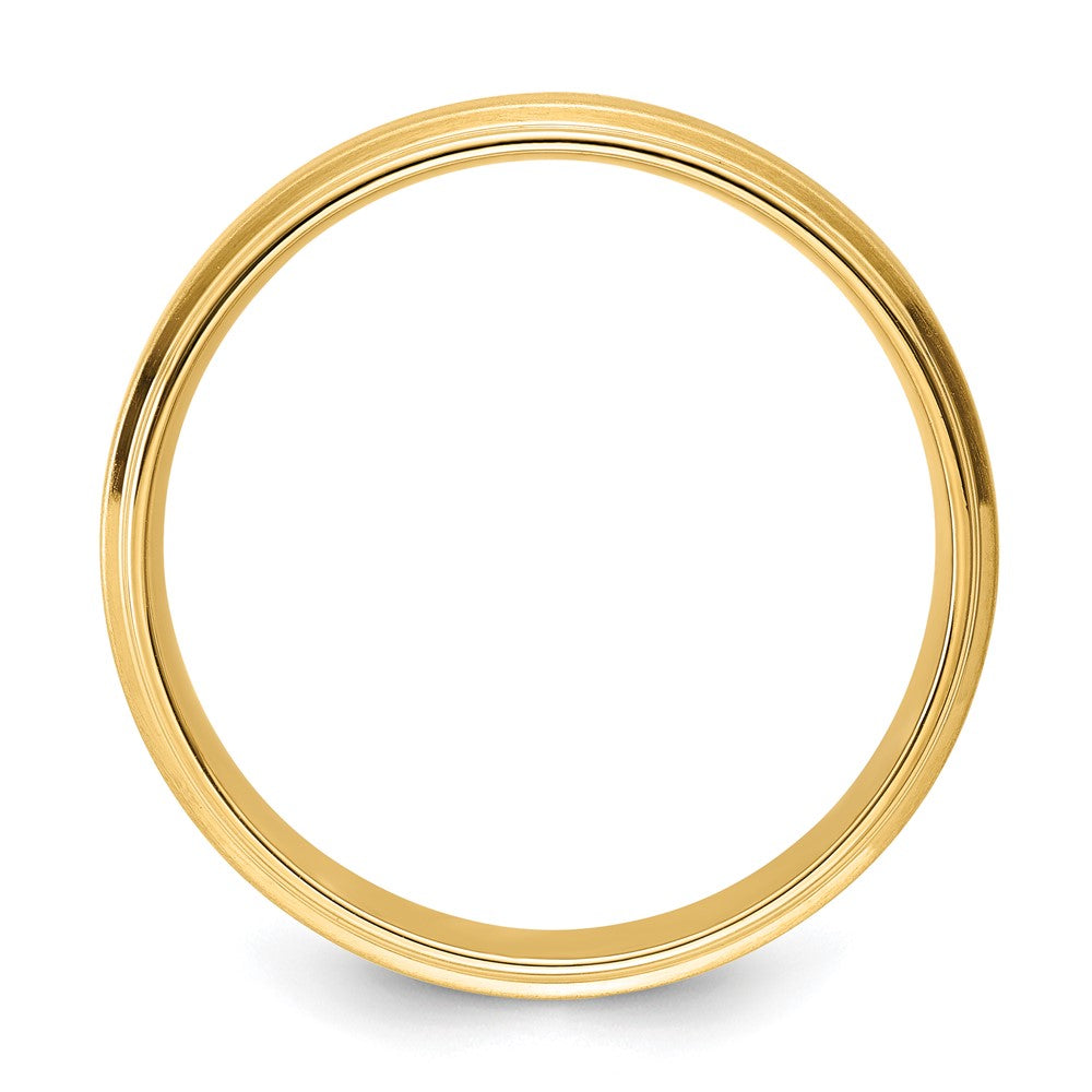 14K Yellow Gold 6mm Heavyweight Comfort Fit Brushed Satin/Polished Stepped Edge Wedding Band Ring