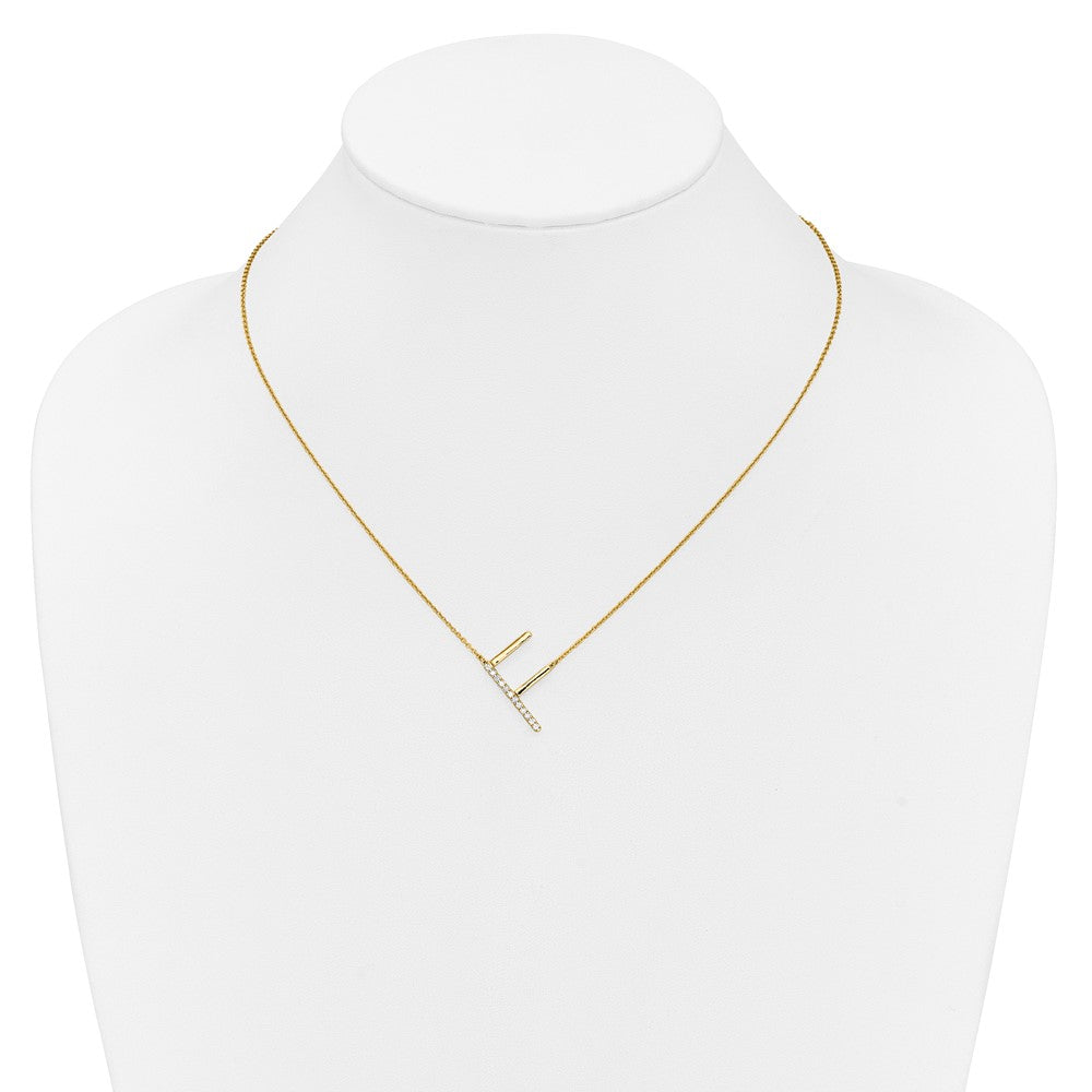 14K Yellow Gold Sideways Diamond Initial F 18 Inch Necklace