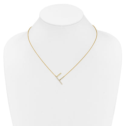 14K Yellow Gold Sideways Diamond Initial F 18 Inch Necklace